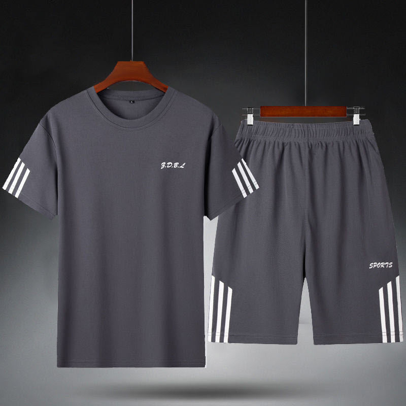 Sports Suit Men's Fitness Sweat Suit Summer Short-Sleeved T-Shirt Loose Quick-Drying Clothing Basketball Training Running Shorts