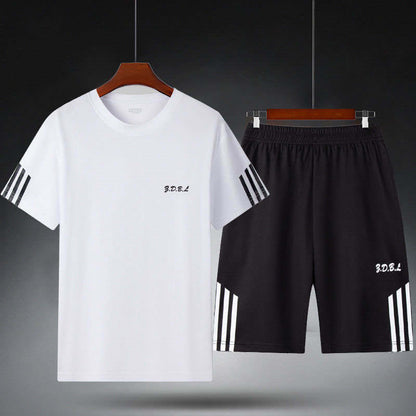 Sports Suit Men's Fitness Sweat Suit Summer Short-Sleeved T-Shirt Loose Quick-Drying Clothing Basketball Training Running Shorts