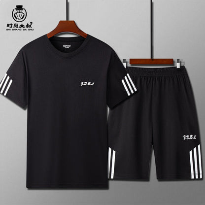 Sports Suit Men's Fitness Sweat Suit Summer Short-Sleeved T-Shirt Loose Quick-Drying Clothing Basketball Training Running Shorts