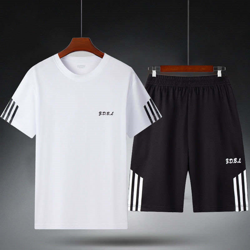 Sports Suit Men's Fitness Sweat Suit Summer Short-Sleeved T-Shirt Loose Quick-Drying Clothing Basketball Training Running Shorts