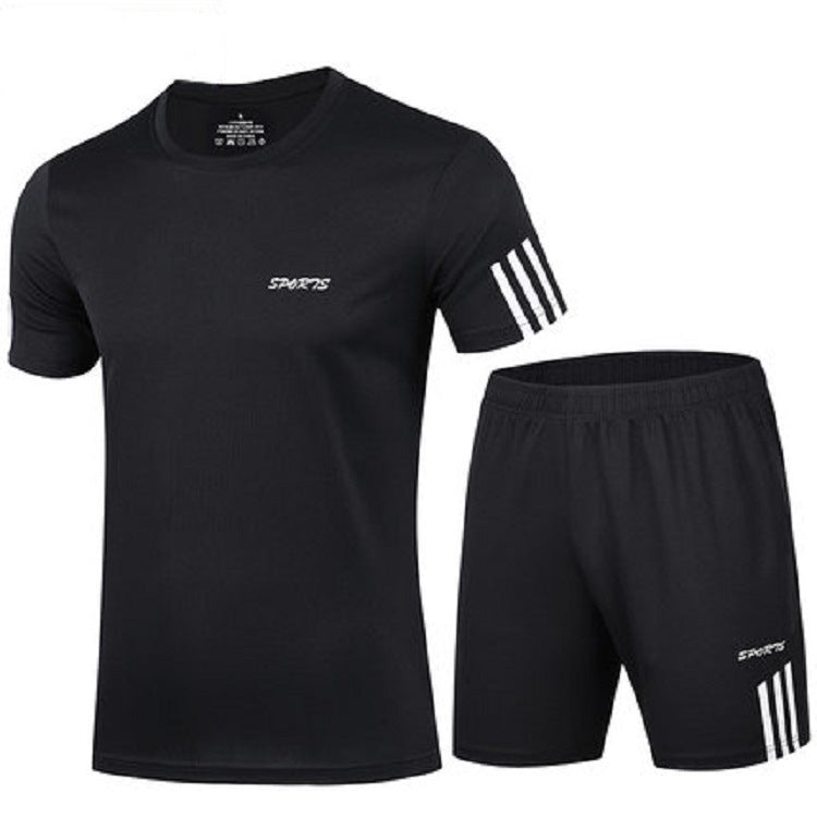 Sports Suit Men's Fitness Sweat Suit Summer Short-Sleeved T-Shirt Loose Quick-Drying Clothing Basketball Training Running Shorts