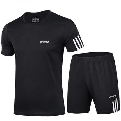 Sports Suit Men's Fitness Sweat Suit Summer Short-Sleeved T-Shirt Loose Quick-Drying Clothing Basketball Training Running Shorts