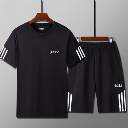 Sports Suit Men's Fitness Sweat Suit Summer Short-Sleeved T-Shirt Loose Quick-Drying Clothing Basketball Training Running Shorts